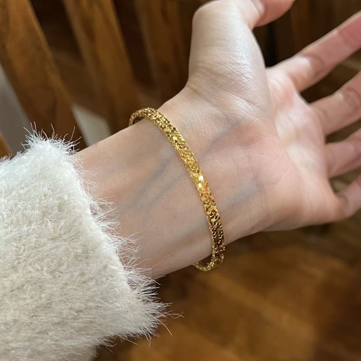 足金999碎冰冰手镯精致百搭