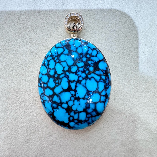 纯天然原矿绿松石乌蓝花吊坠