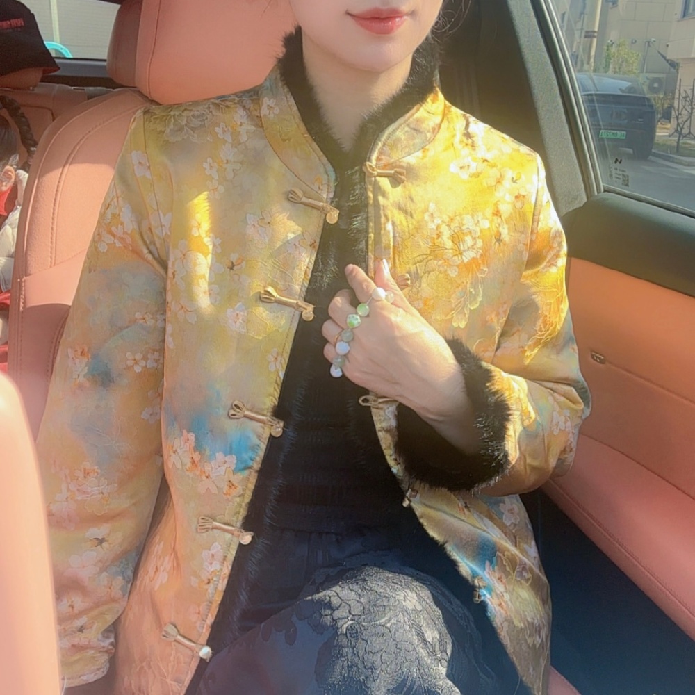 【晚照梨花】冬季新中式国风水貂毛加绒加厚双面双穿立领女装外套