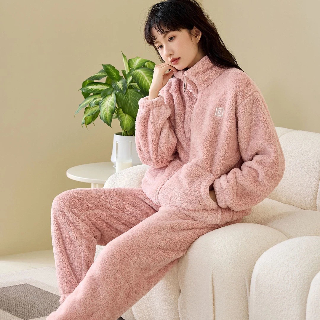 2025年新款睡衣女 加厚加绒秋冬季法兰绒家居服立领套装