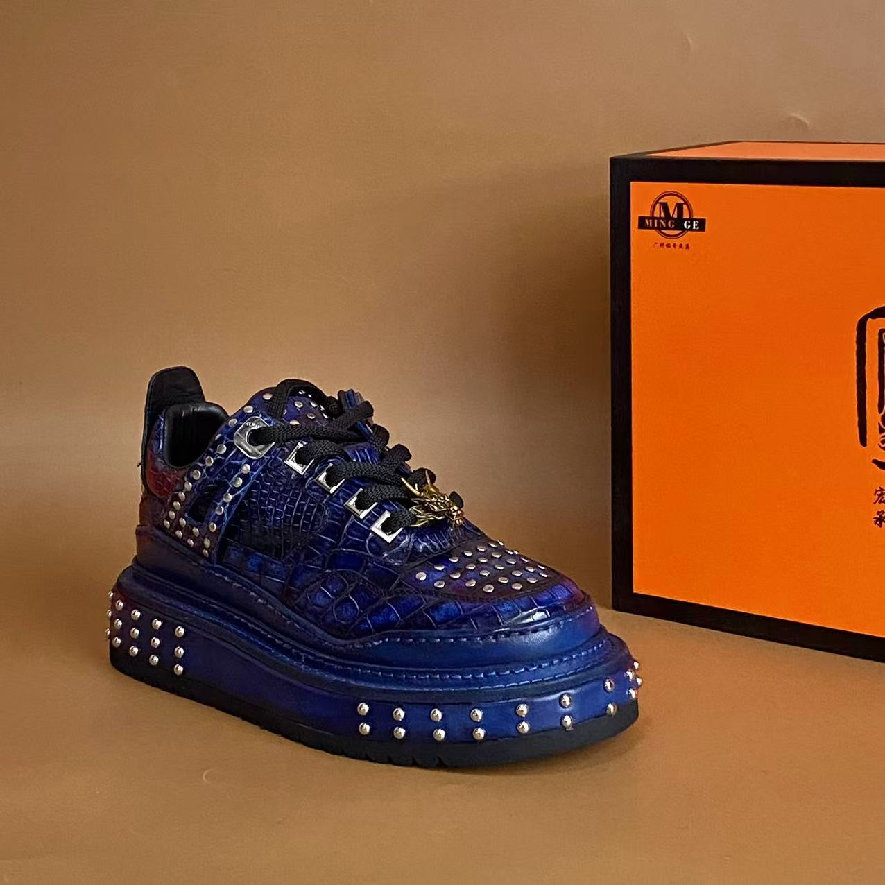 铭哥家高端鳄鱼皮私人订制款休闲铆钉板鞋休闲鞋