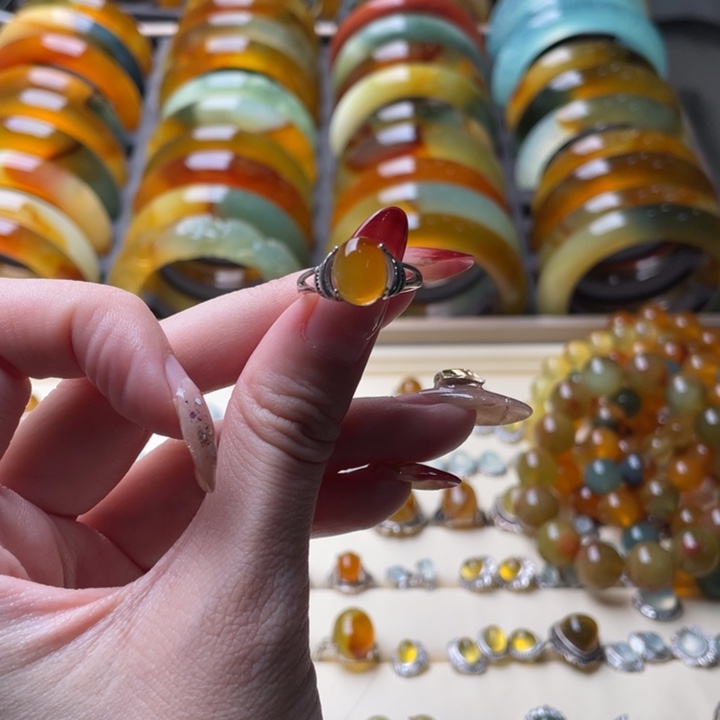 蛇纹石玉戒指银S925镶嵌