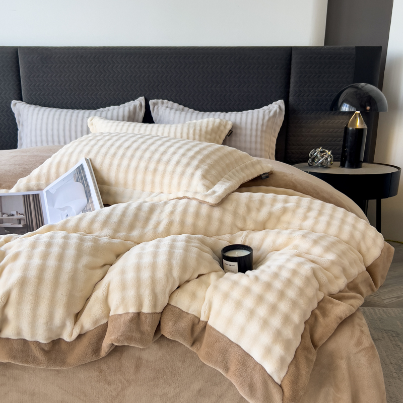 冬季高端A类加厚云绒四件套全消光皮草绒牛奶绒被套不掉毛 防静电