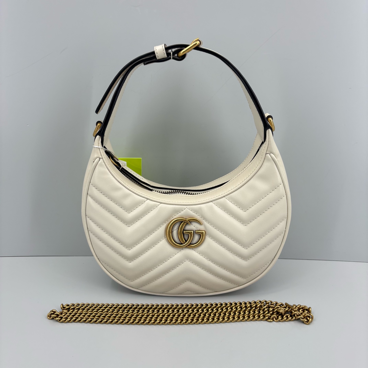 95新 GUCCI/古驰 优选/马蒙系列白色迷你腋下月亮包/21×11×5