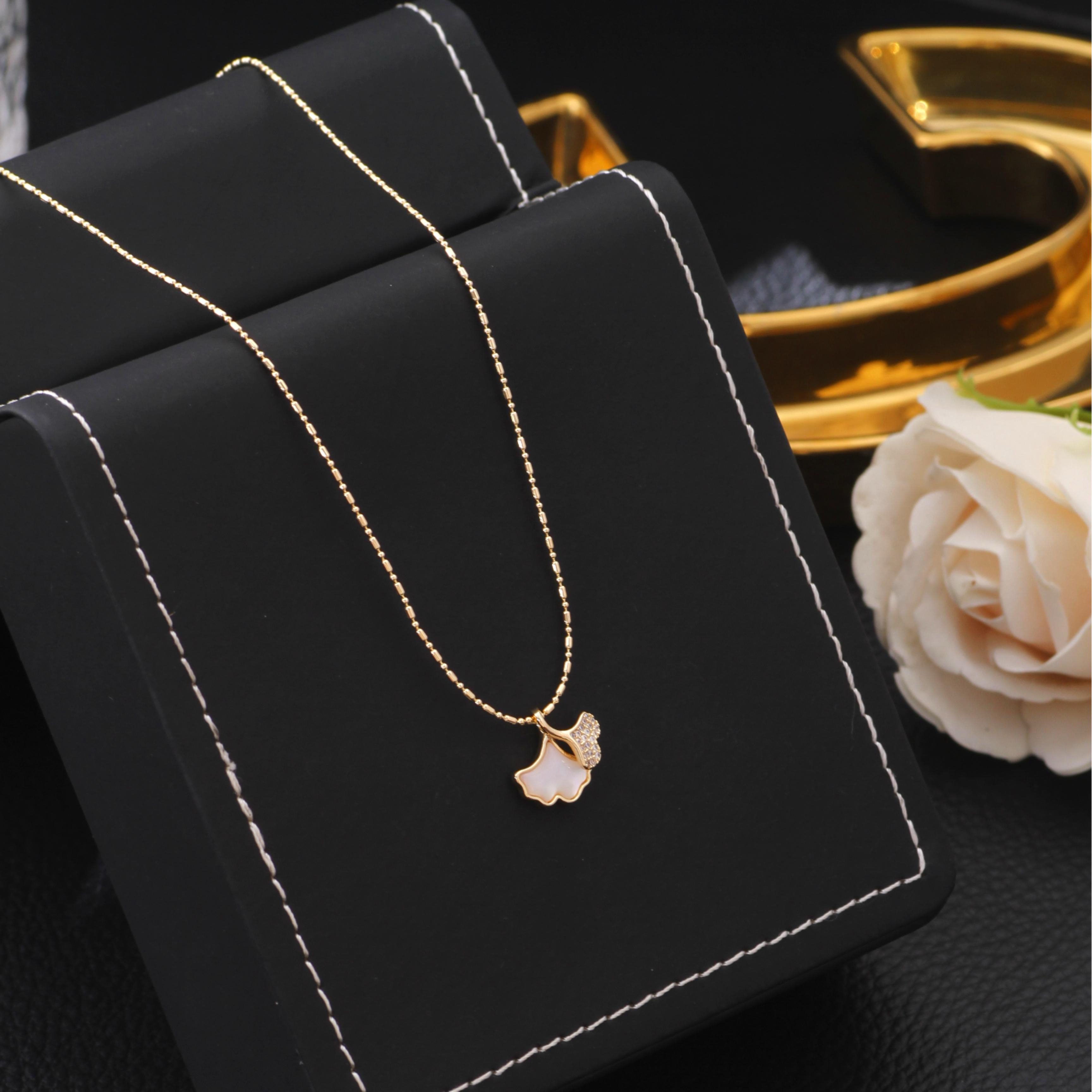 铜合金项链 《货号8842》深秋银杏双杏叶项链（链长42+5）