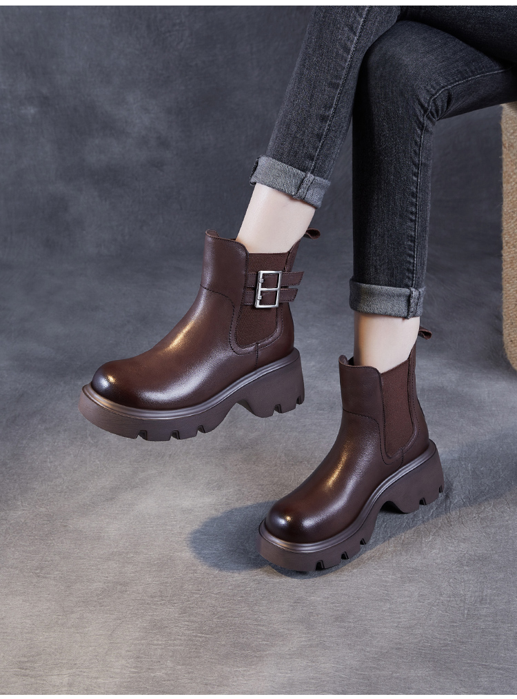 【老张手工】厚底马丁靴2025新款爆款英伦风短靴子增高小个子烟筒靴