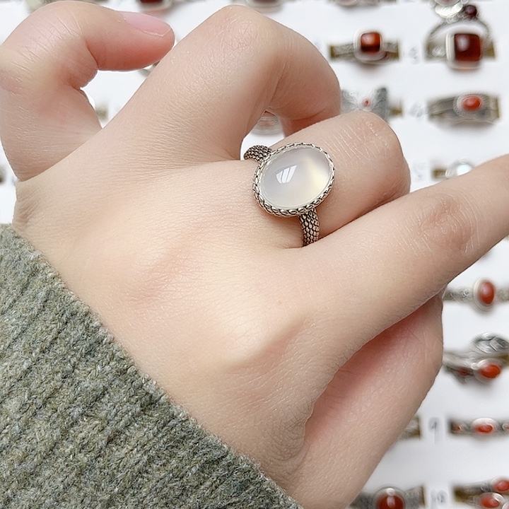 玛瑙/玉髓戒指银S925镶嵌天然