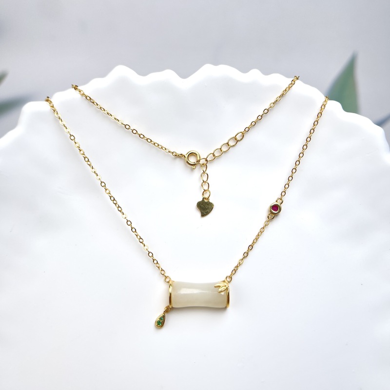 景景严选-S925和田玉竹节锁骨链8*16