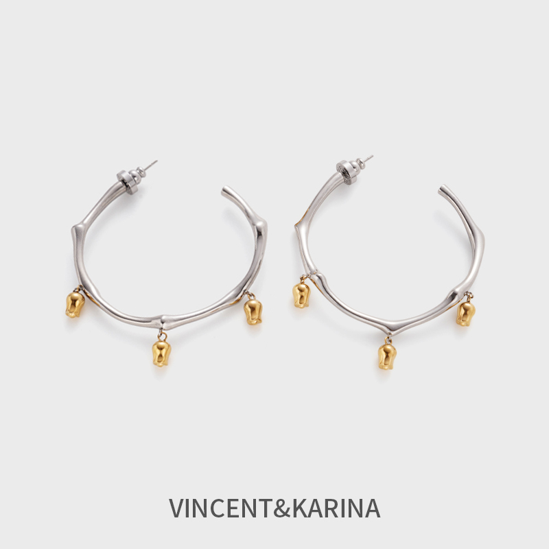 VINCENT&KARINA 钛钢耳饰 【荆棘玫瑰】时尚百搭大C简约高级耳环