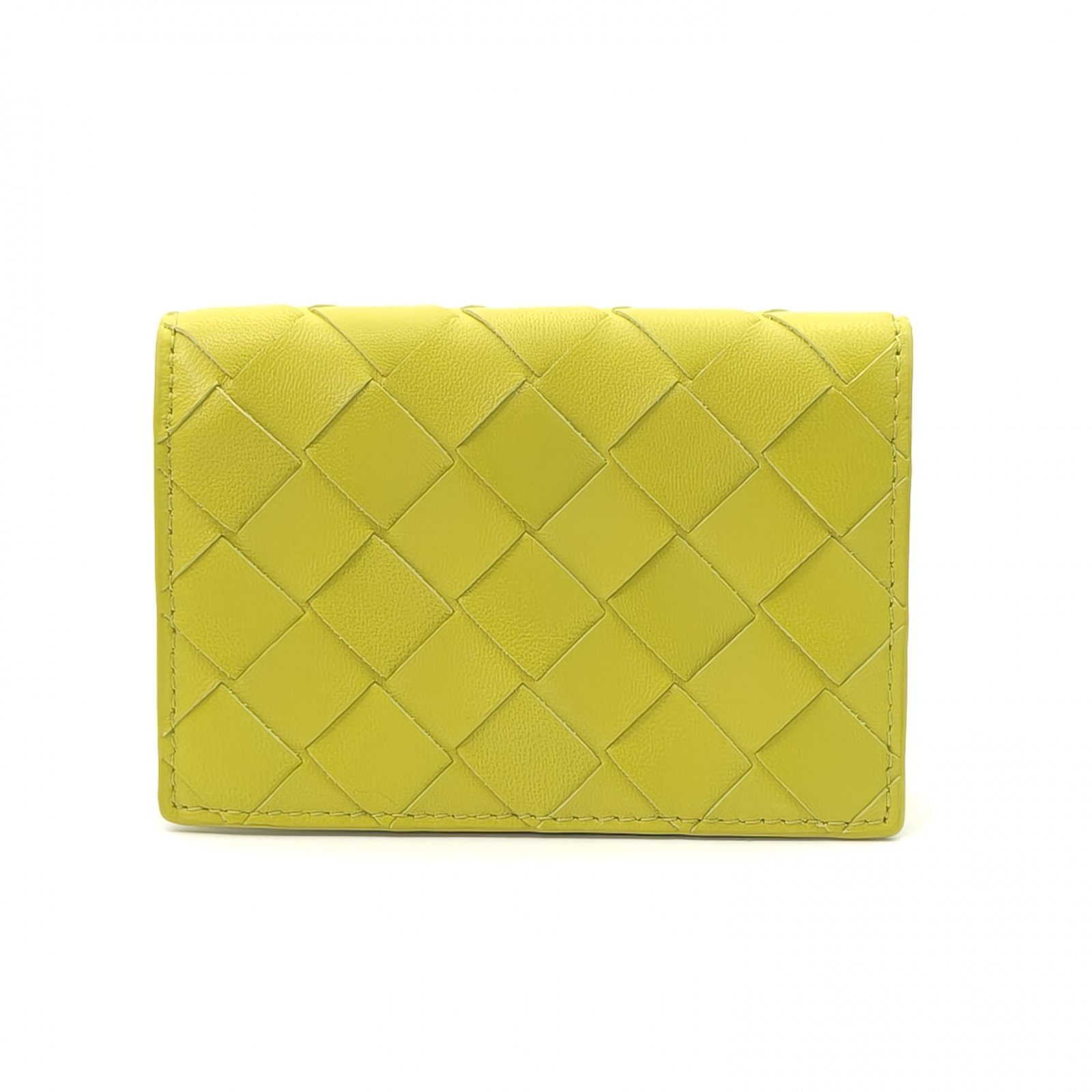 99新 BOTTEGA VENETA/葆蝶家 花花 绿色编织对折钱包 卡包 零钱包