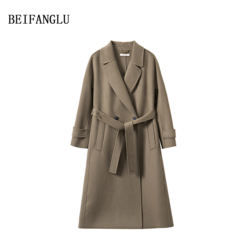 北方鹿“经典人生大衣”女士系带长款双面呢外套251169