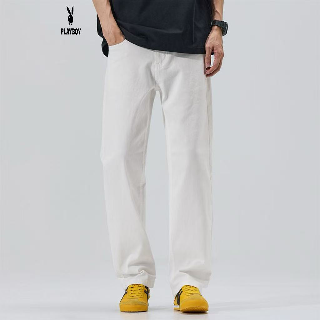 花花公子秋季潮牌宽松垂感高街直筒裤长裤牛仔裤垂感男士宽松百搭
