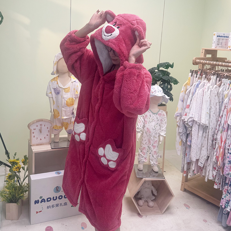 2025新款卡通绒浴袍家居服加绒睡衣保暖