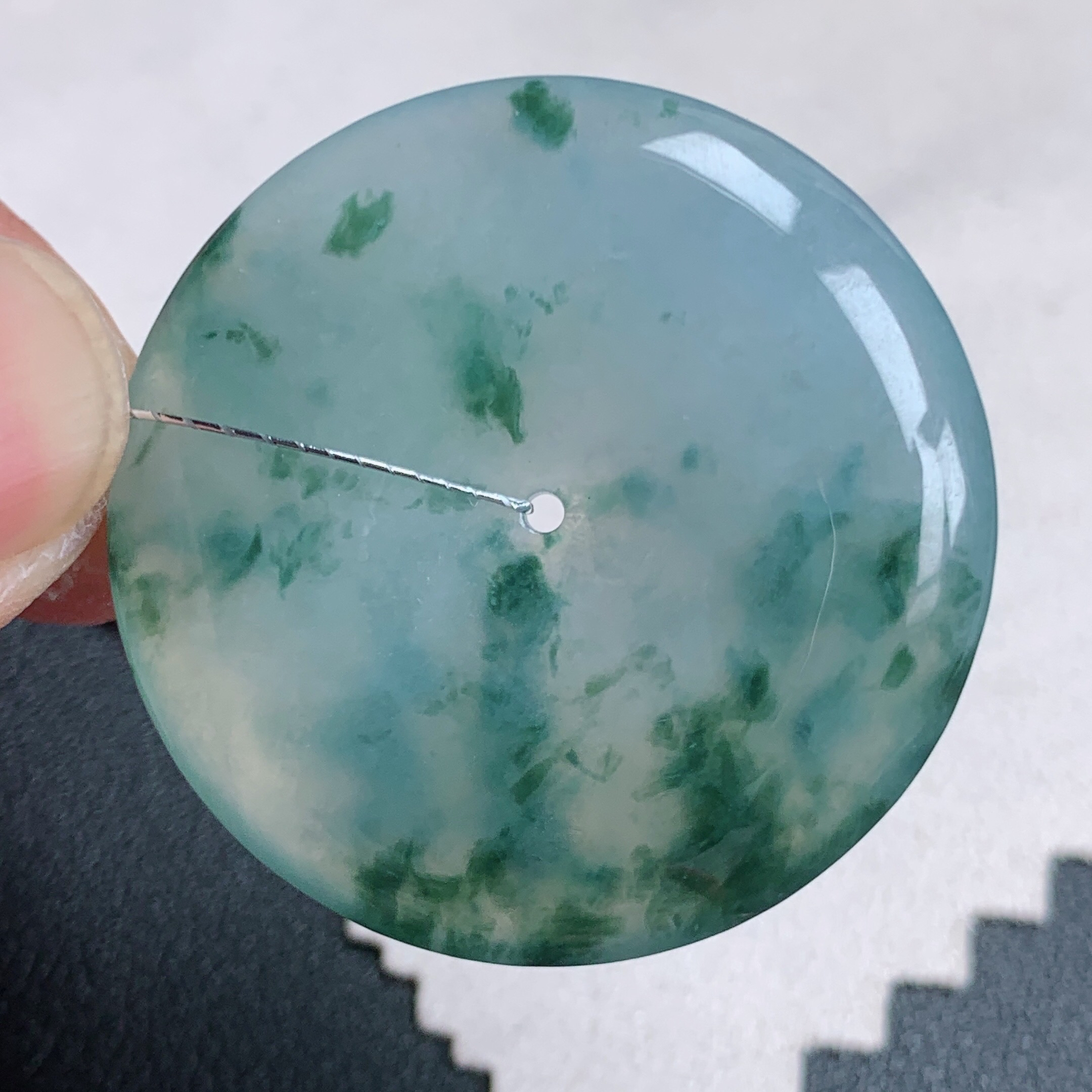 缅甸天然A货翡翠冰飘花大件平安扣吊坠 精美百搭大气36.8-6.0mm