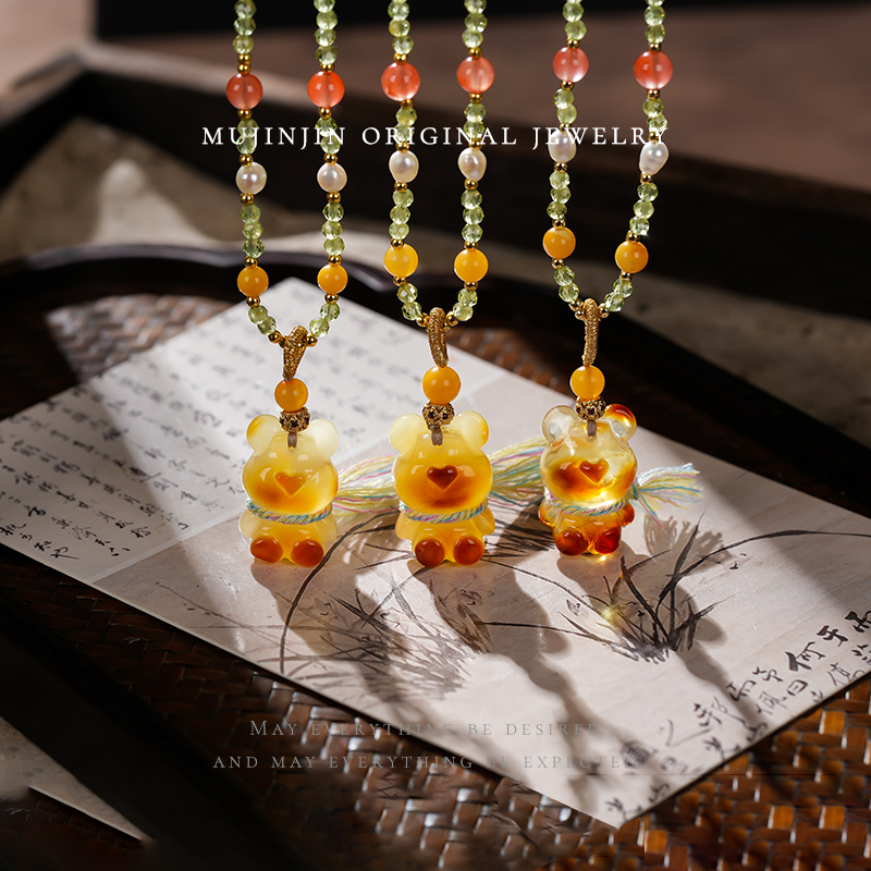 【木槿槿】天然蜜蜡小熊颈链女款轻奢百搭气质QS2388多样性发其一