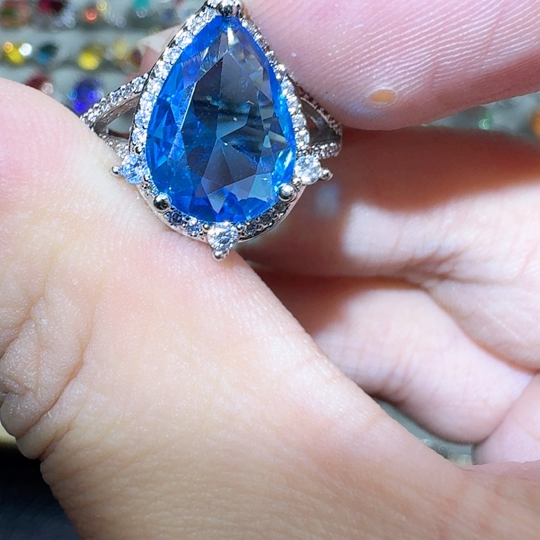 托帕石戒指银S925镶嵌