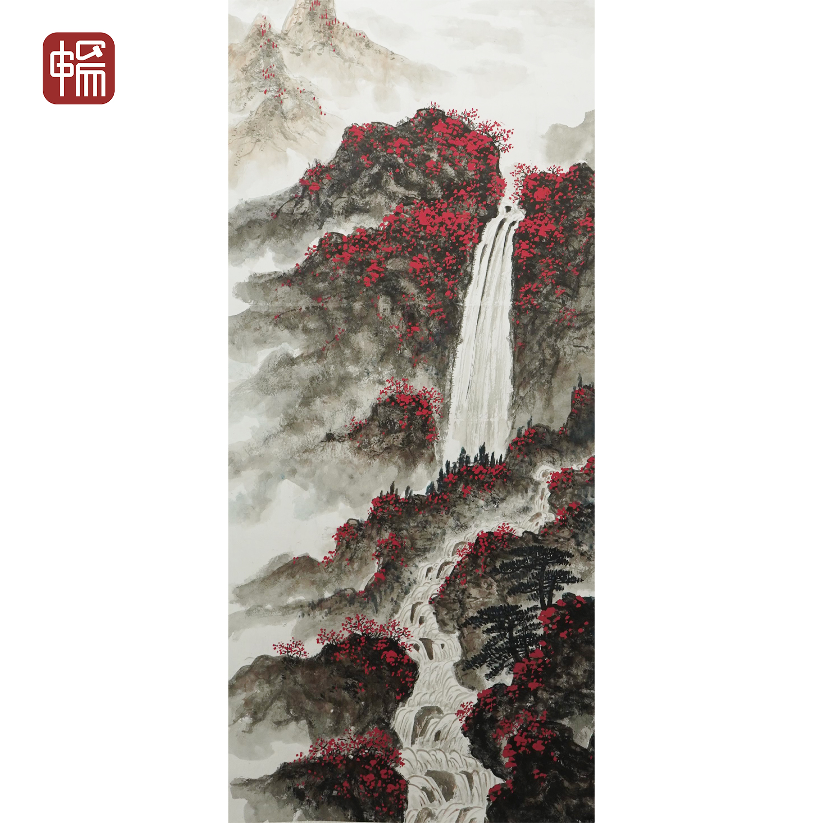 T1195  1988年作《岩泉晴喷中天雨》136*68（8.3） 纸本立轴 YQ