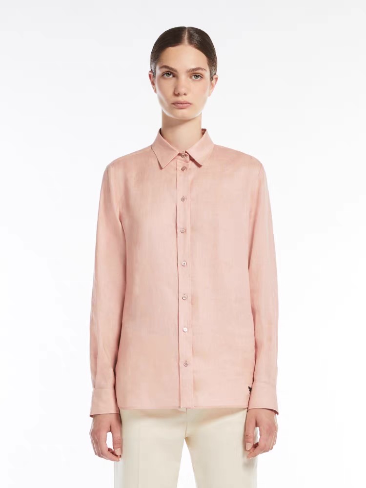 99新 MaxMara 娜娜专属  经典亚麻衬衫 粉色