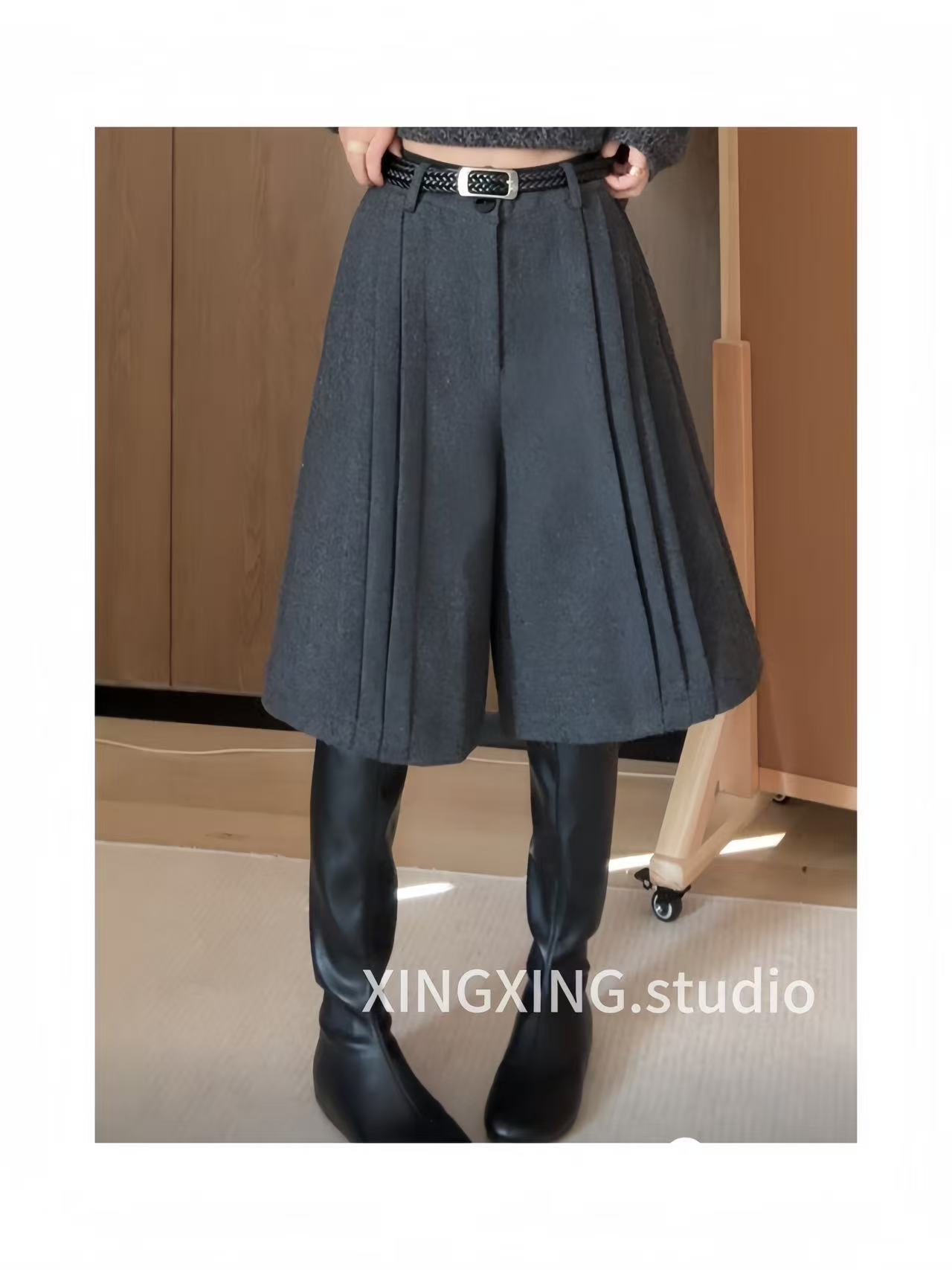 X.x.冬季新款宽松显瘦直筒中裤百搭休闲裤子五分毛呢裤女0870125