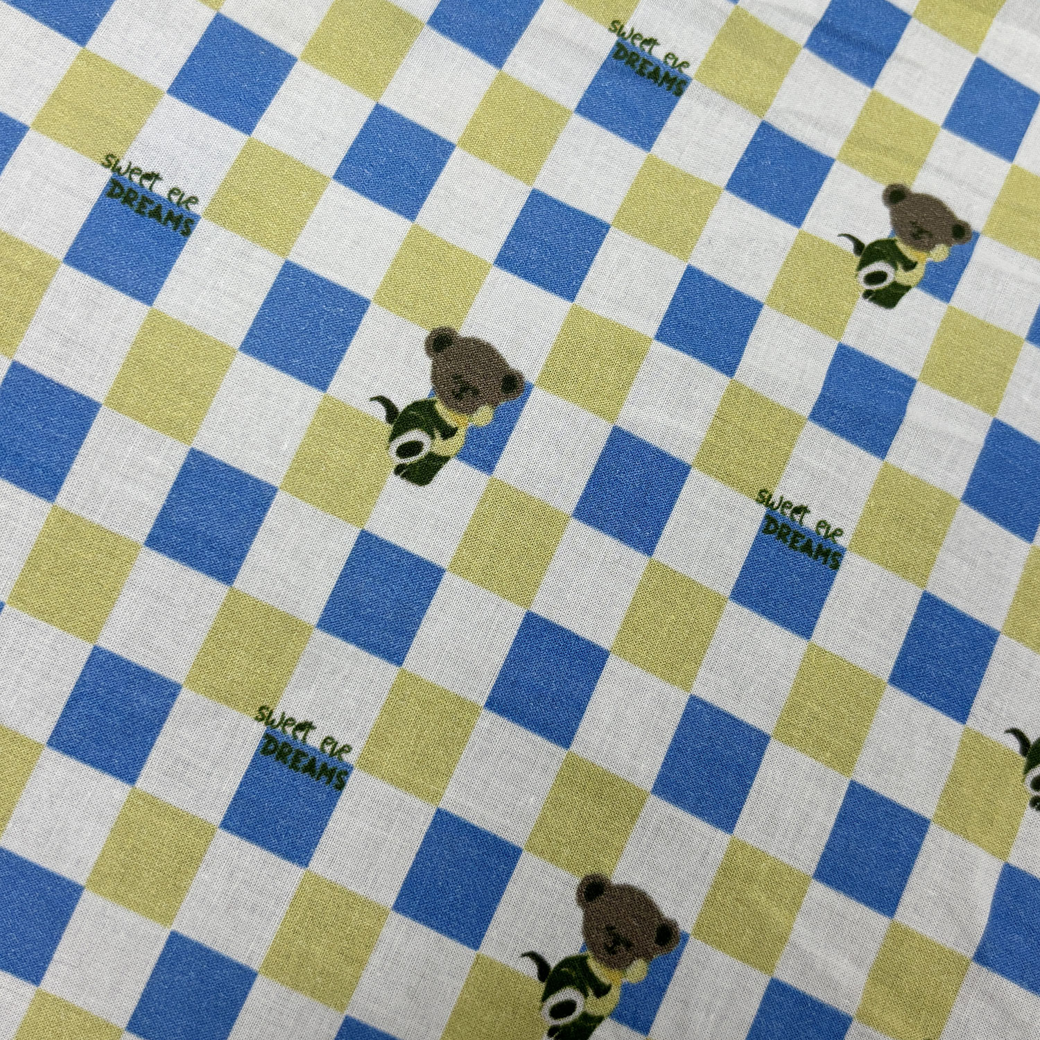 彩色棋盘格小熊卡通色织全棉府绸布料面料100纯棉门幅1.5米