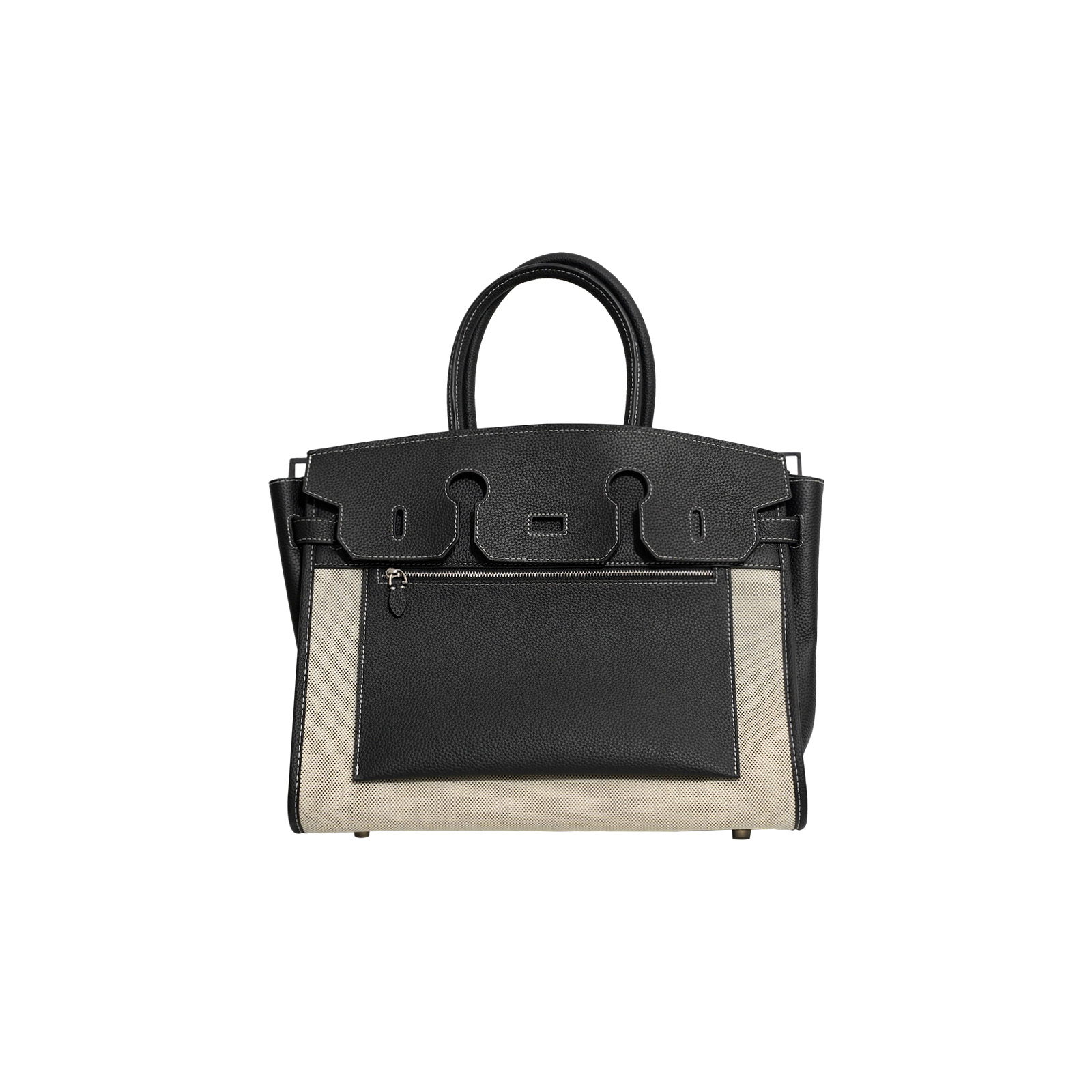 黑白拼色真皮大容量时尚百搭休闲通勤凯丽手提包844T022