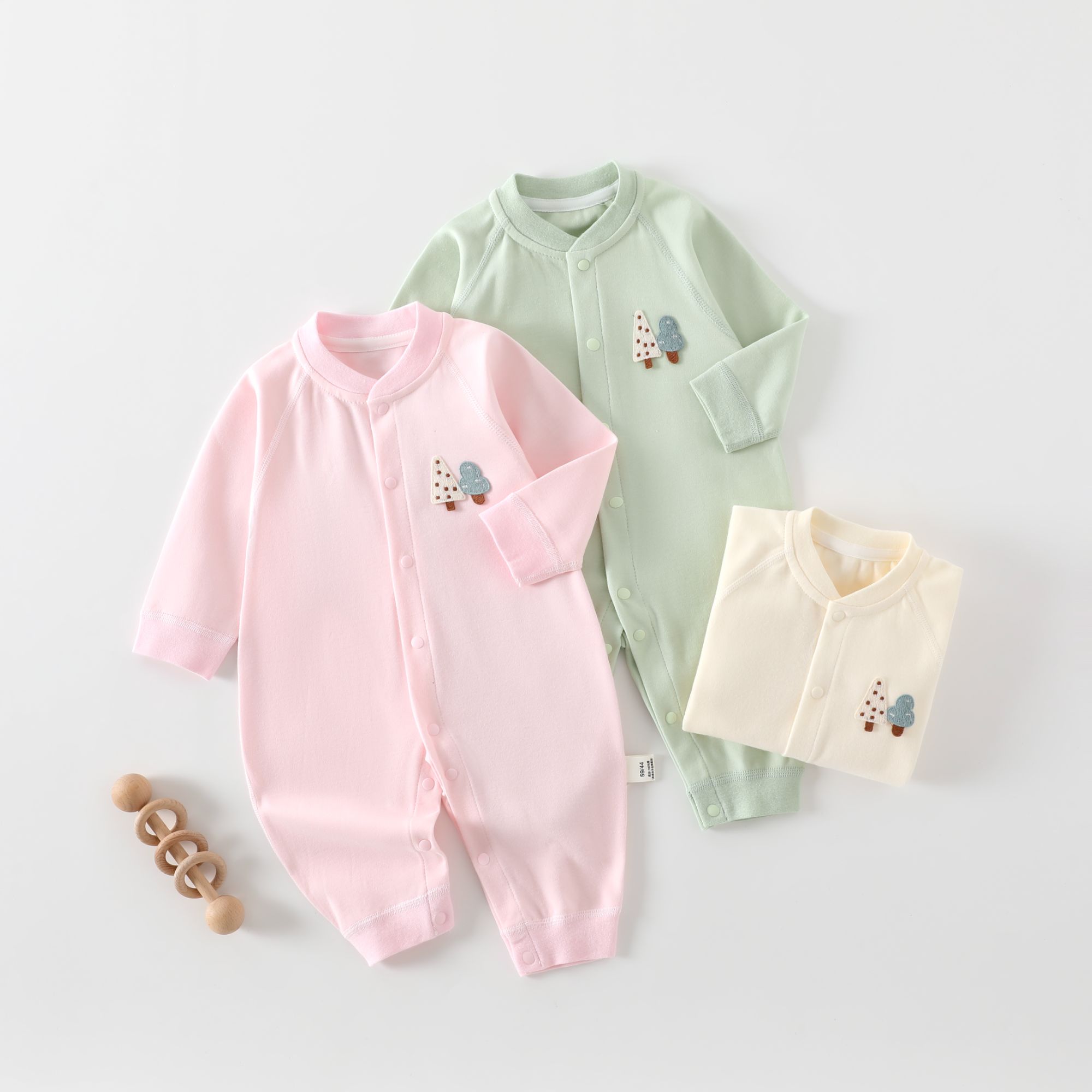 【拍2件送三角巾】婴幼儿棉长袖无骨爬服四季连体衣睡衣春秋打底