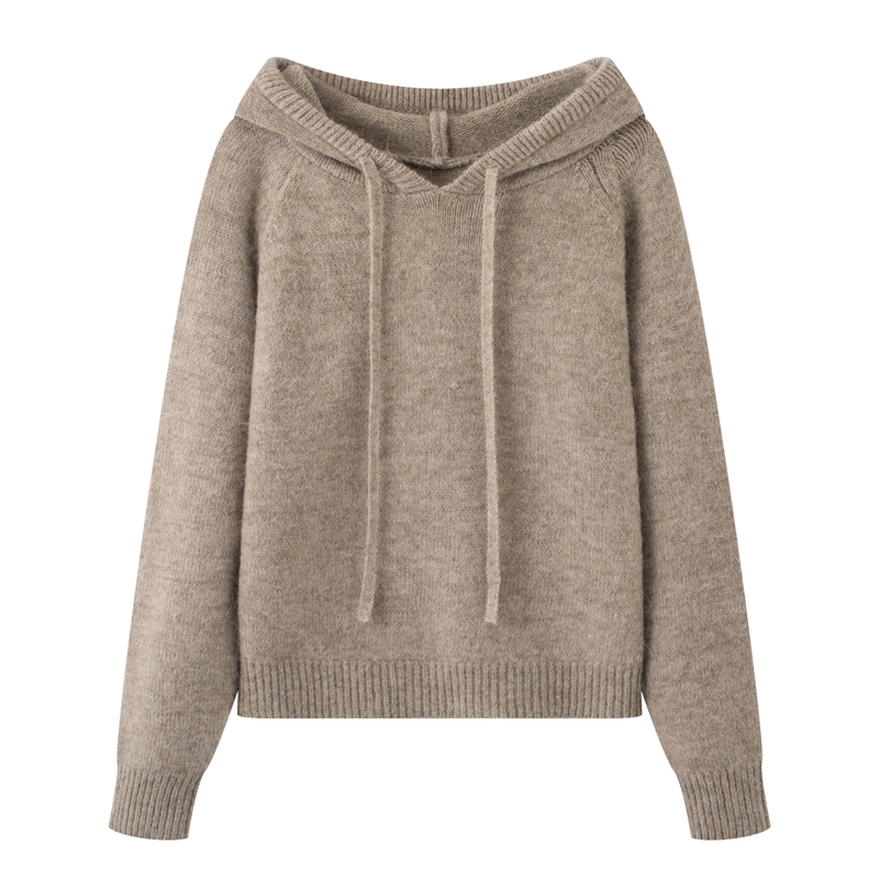 MM商场同款2025冬季时尚抽绳连帽休闲宽松套头羊毛针织衫毛衣081Q