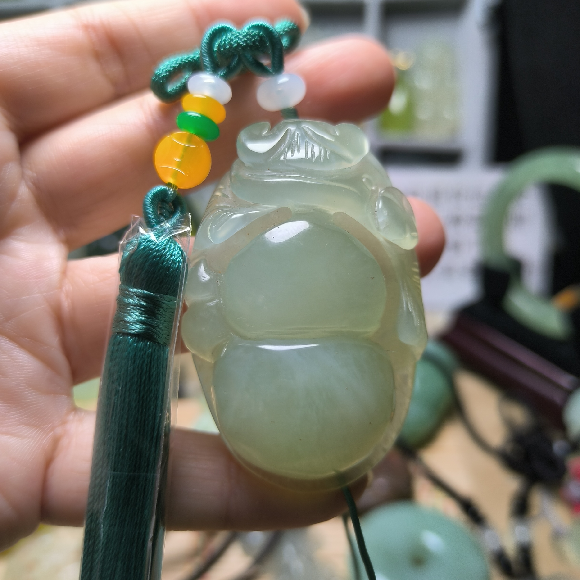 天然岫玉精品高冰手工雕刻玉葫芦福禄双全吊坠挂件手把件