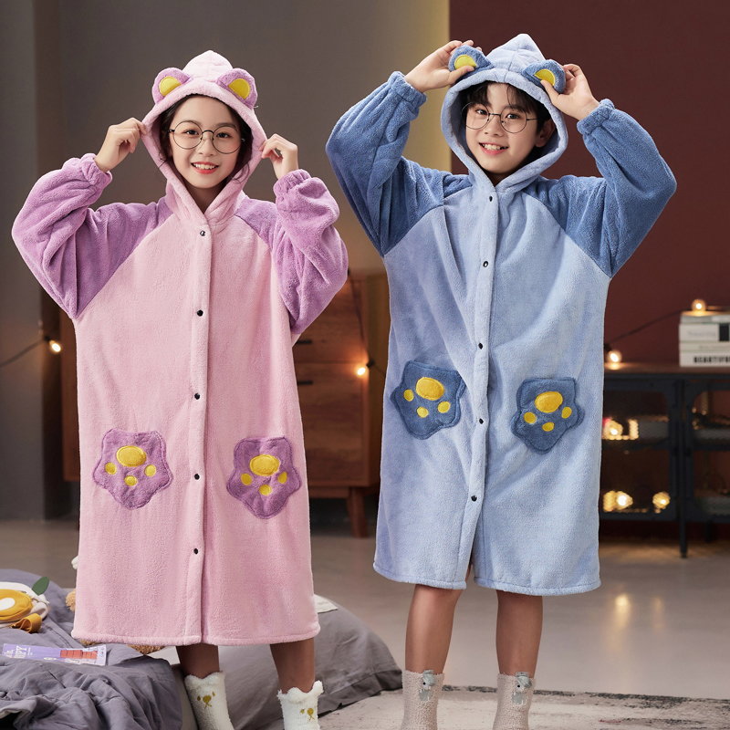 卡通秋冬加厚带帽吸水男女儿童居家必备学生可穿式浴袍