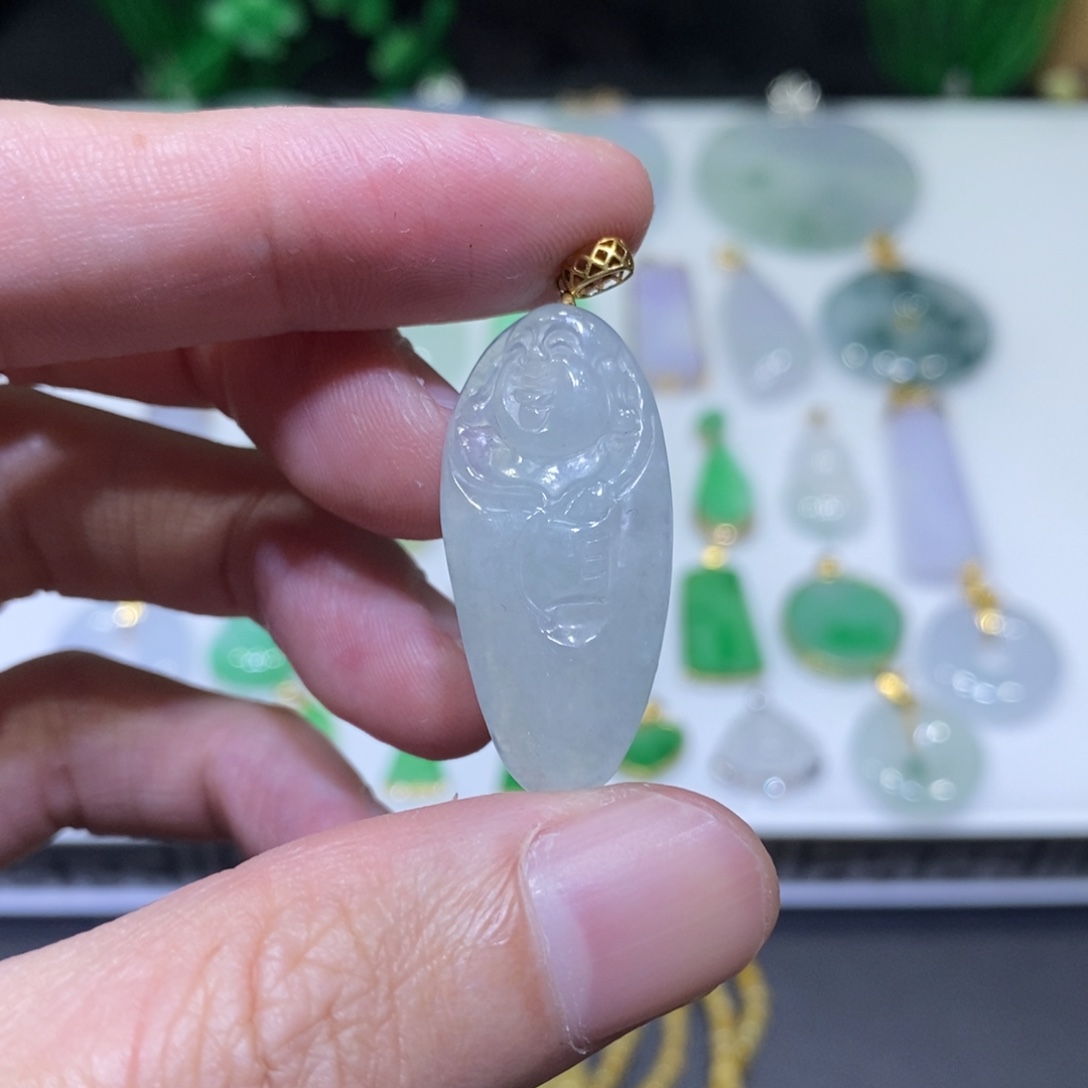 翡翠18K金镶嵌吊坠(不含链)