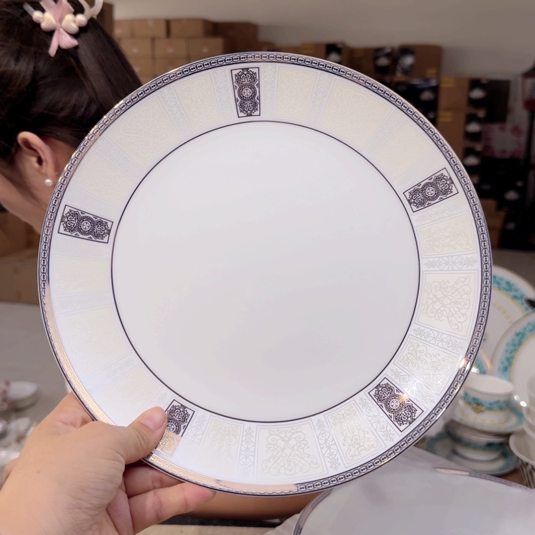 骨瓷高骨10.5英寸平盘27cm2个外贸骨瓷