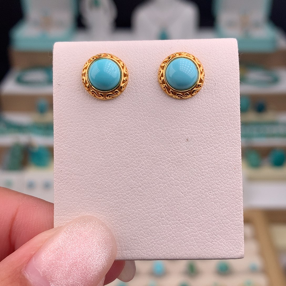 绿松石银S925镶嵌耳饰