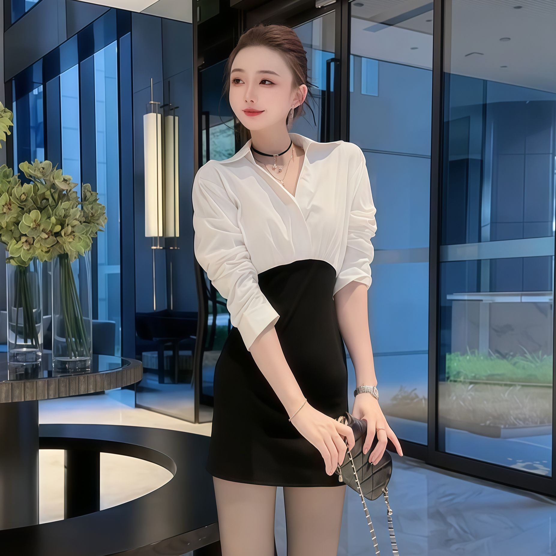 衬衫连衣裙女2025秋新款高级感收腰显瘦气质长裙子