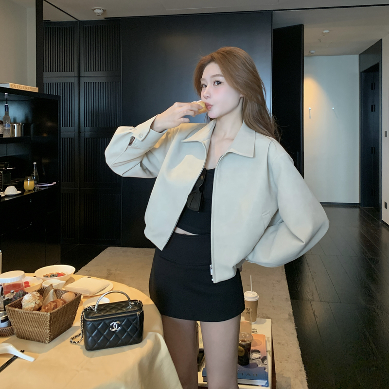 213-NO退NO换【帅气出街】韩版时尚百搭休闲宽松短款皮衣外套