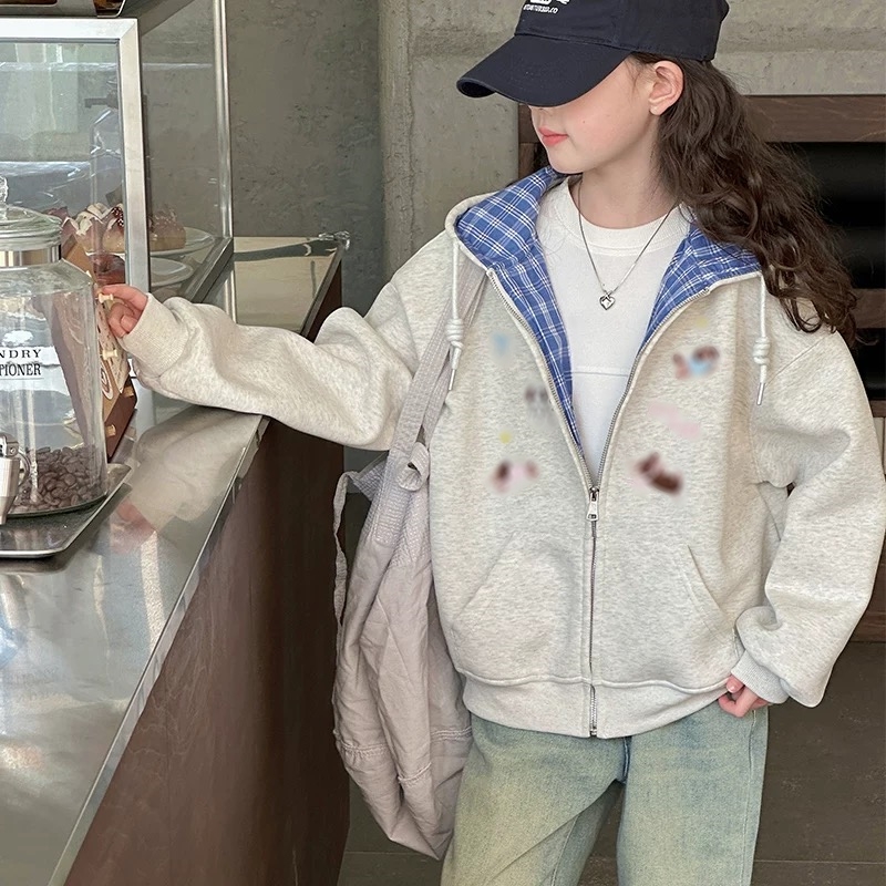 【断码清货】2025秋韩版腊肠狗格子带帽拉链儿童外套 D135 135 W B