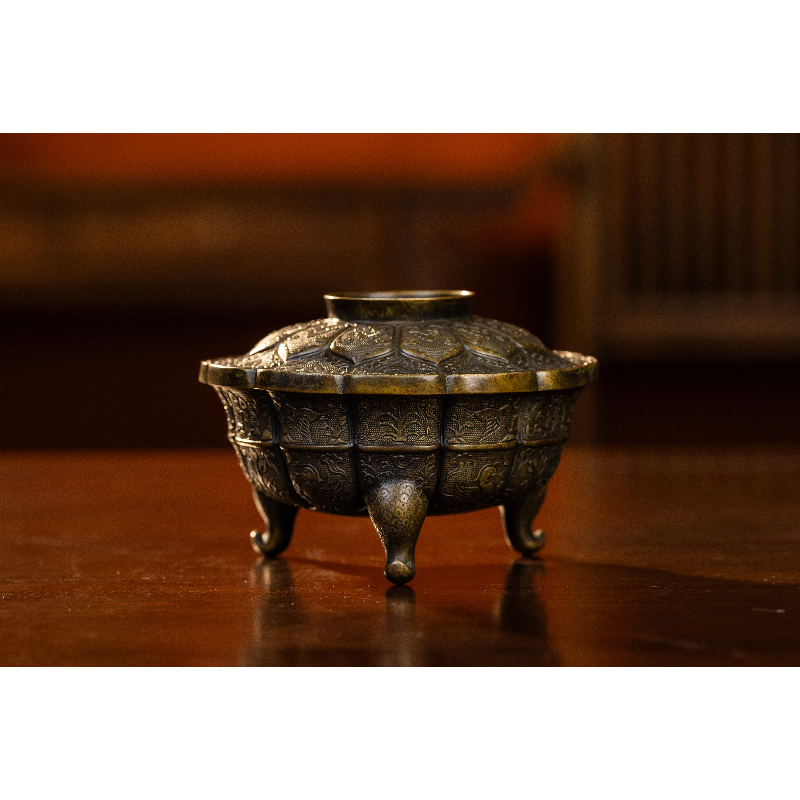 LJR鸟兽纹三足盖碗建水紫铜