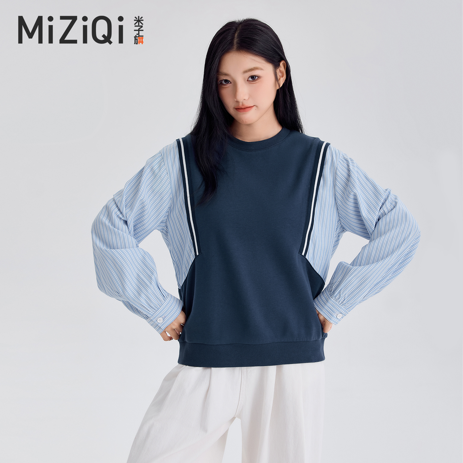 假两件卫衣女设计感小众2025春季新款休闲宽松小个子圆领拼接上衣