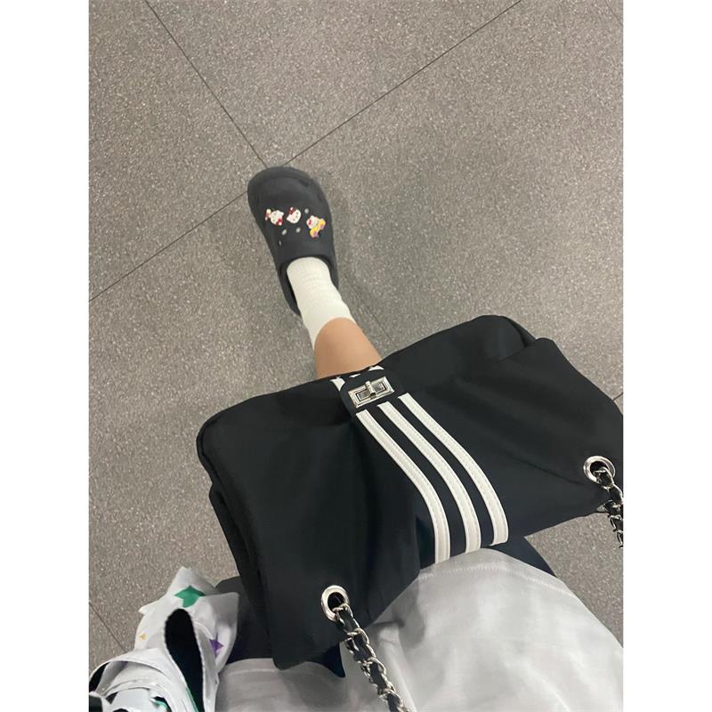 休闲帆布包包女2025新款潮链条托特包小香风大容量斜挎包流浪包