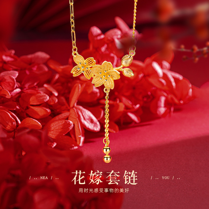 黄铜项链 植物花卉植物森系女原创设计首饰银镀锁骨链花嫁