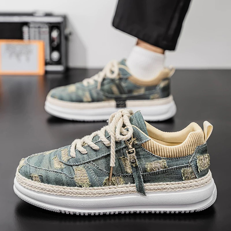 男鞋帆布鞋秋季透气防滑低帮运动板鞋男潮牌百搭破洞乞丐鞋休闲鞋