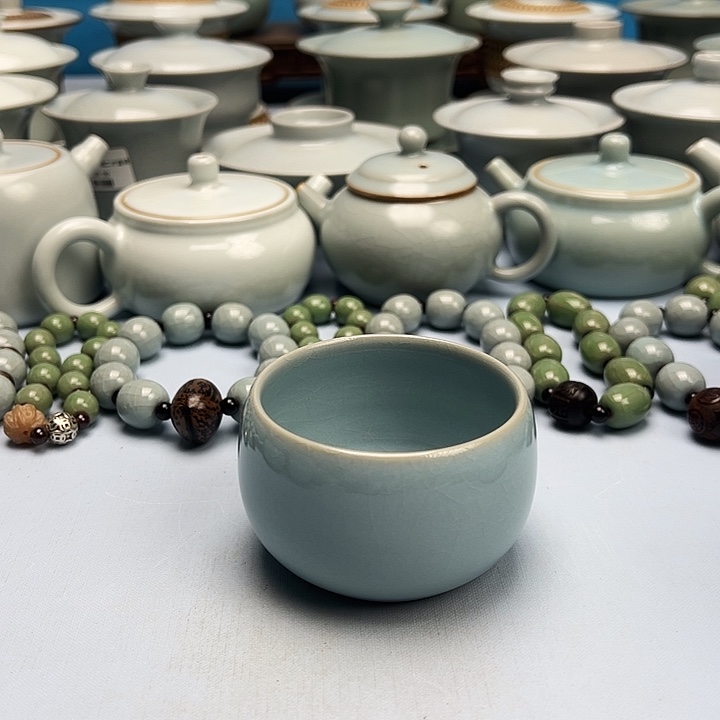 杯天青微蓝釉禅定杯原矿原釉原产地