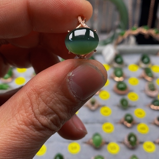 和田玉（碧玉）戒指银S925镶嵌