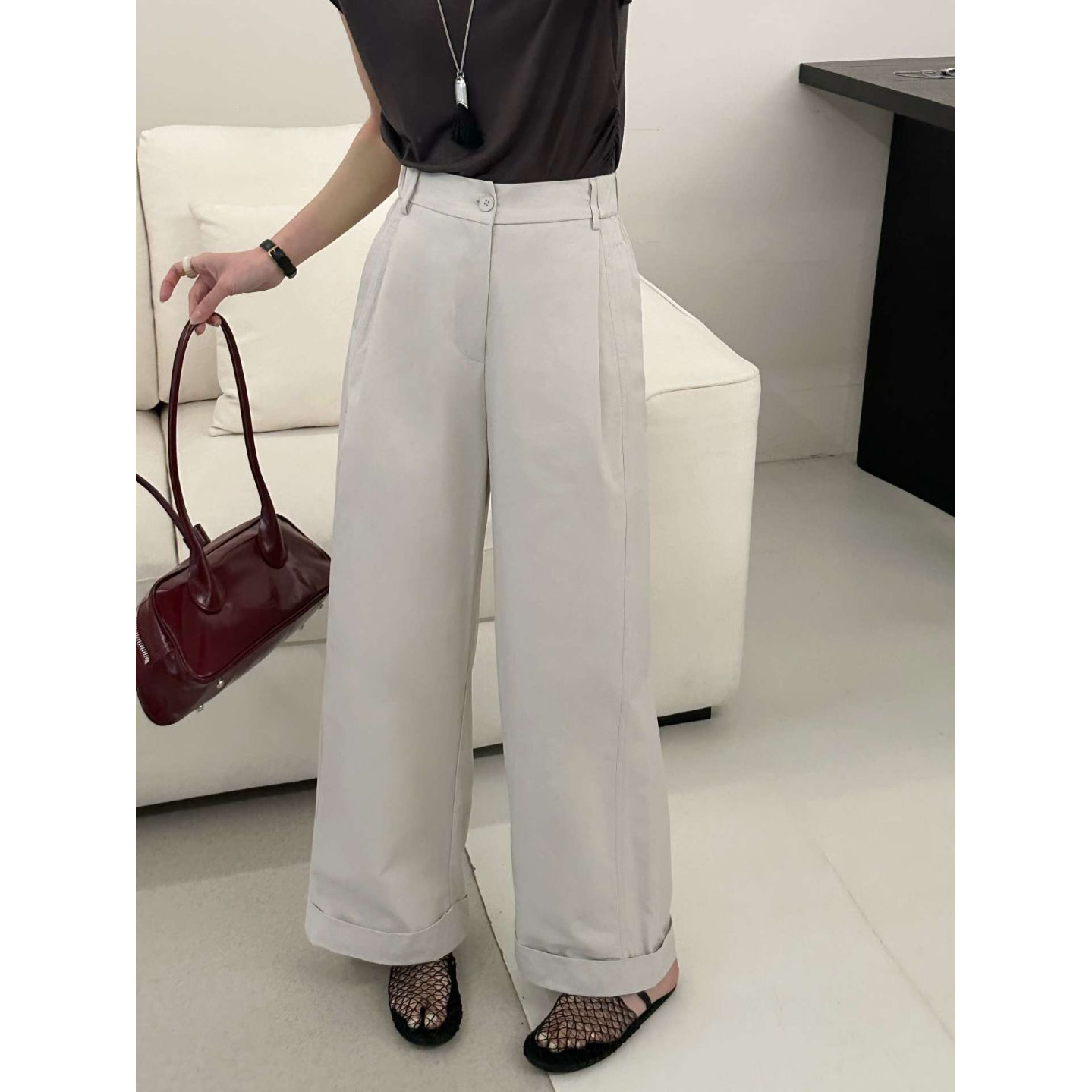 2653四色单粒扣直筒裤