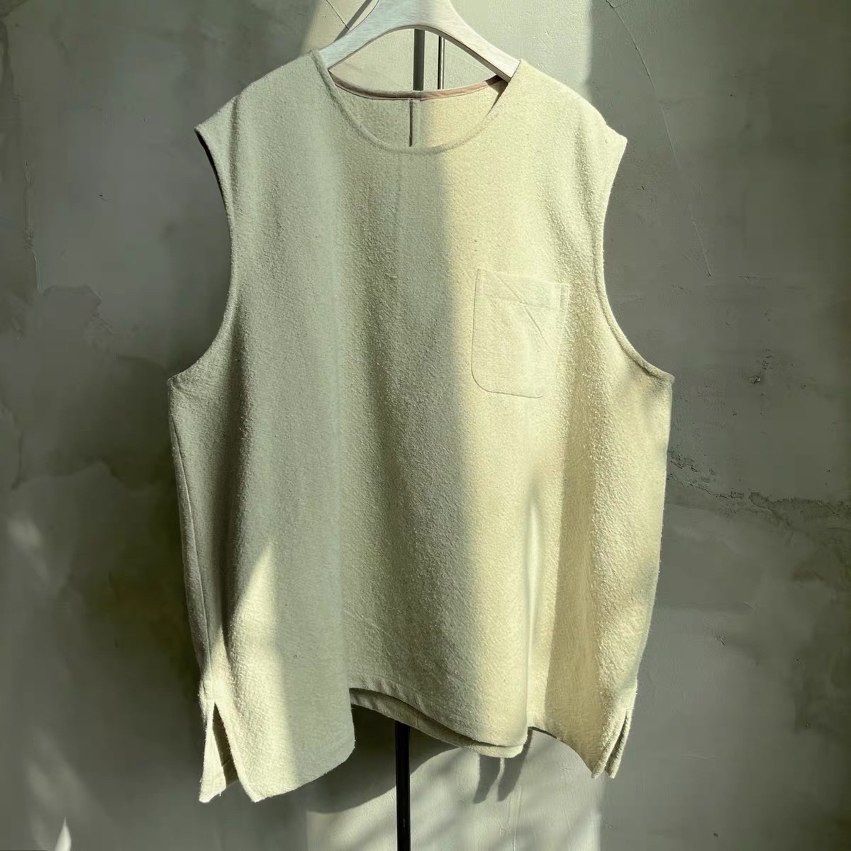 沉香布衣草堂 原创自制砂洗蚕丝套头短背心宽松小口袋 可外穿