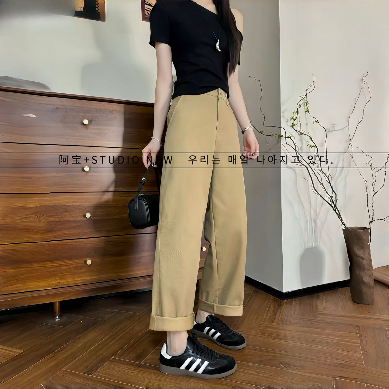 2025时尚芭莎9分烟灰色直筒裤秋季450g重磅钛金棉熨烫新面料高腰