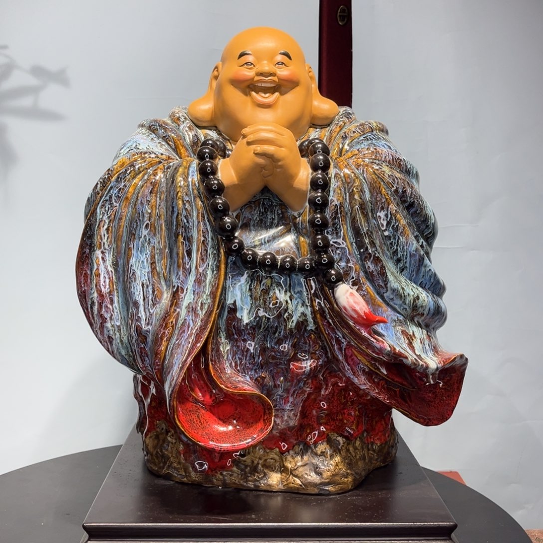 品***4陶瓷恭喜佛配底座石湾陶
