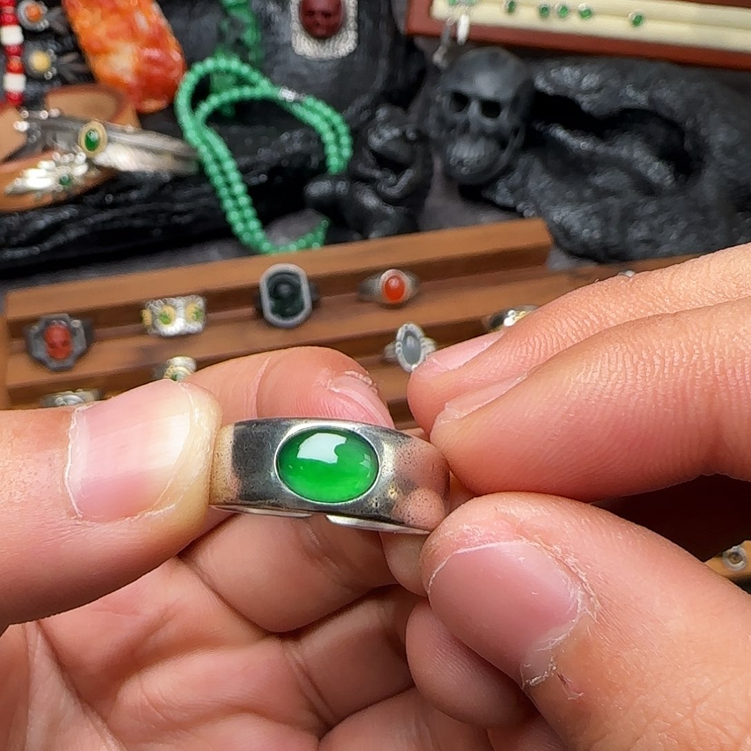 海***天翡翠银S925镶嵌戒指