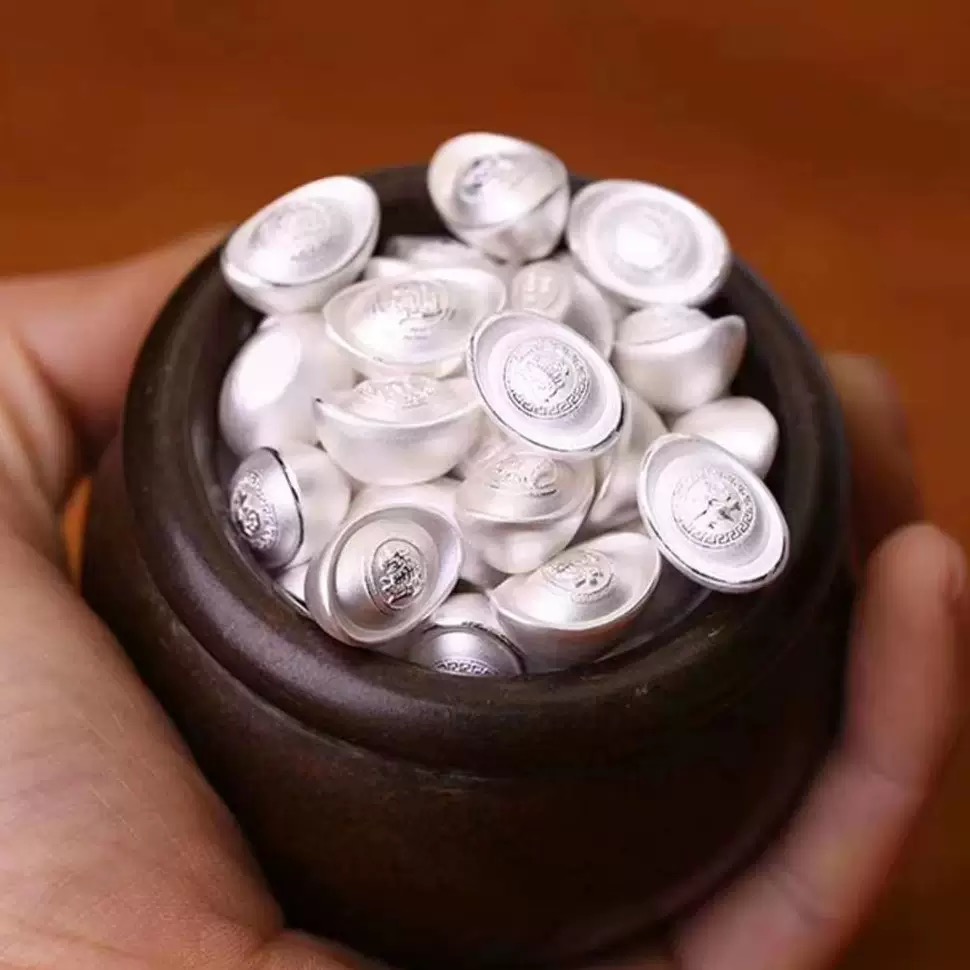 足银银制品 纯银银色套装银器银制品实心元宝摆件