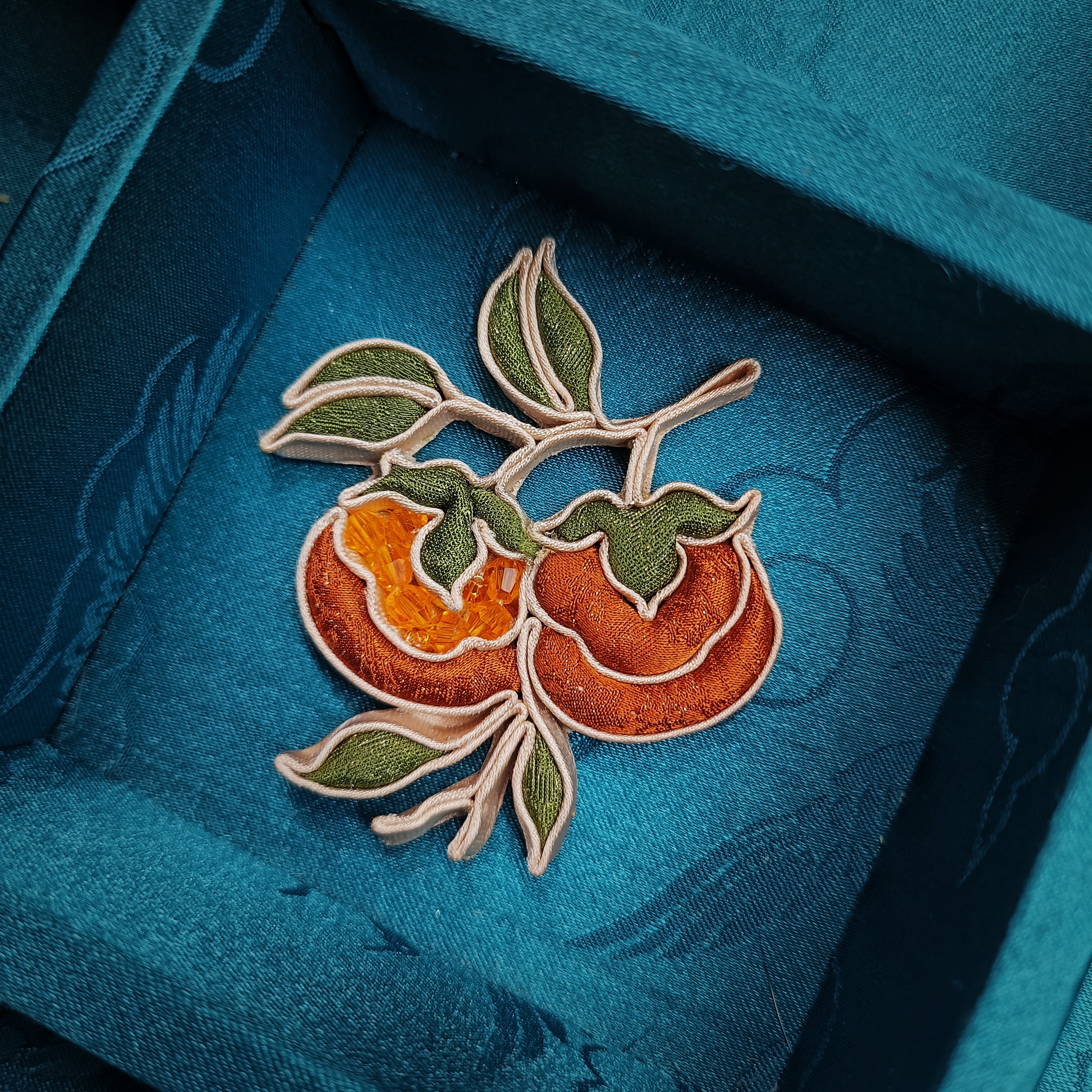 非金属布艺胸针 【柿柿如意】原创手工盘扣新中式国风胸针