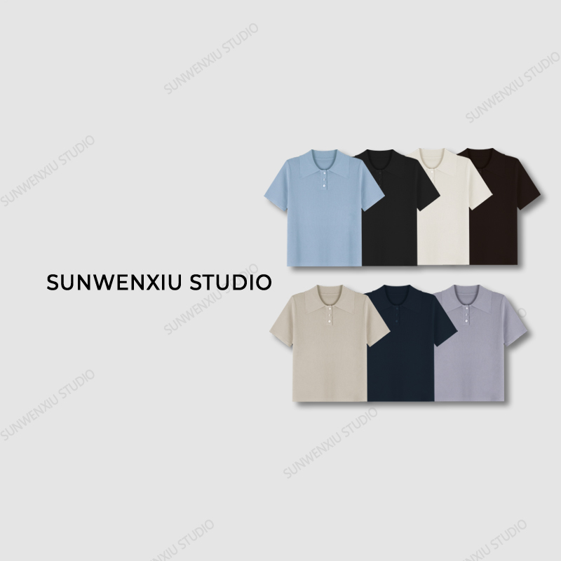 swx studio3店 “冰丝Polo”夏季纯色经典款短袖针织上衣
